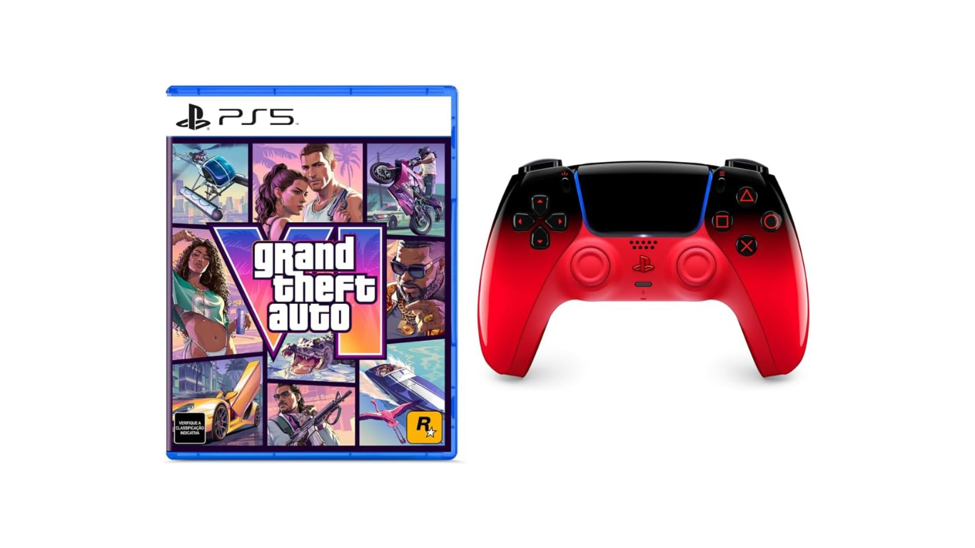 Pré-venda do combo GTA VI + DualSense Techno Red para PS5 já está na Amazon